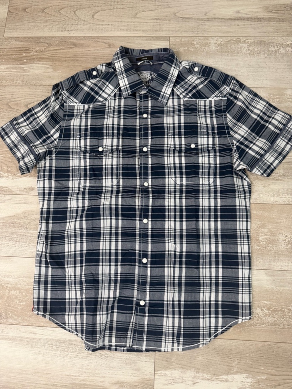 Express Men’s L Plaid Western Snap Button Shirt Short Sleeve Fitted